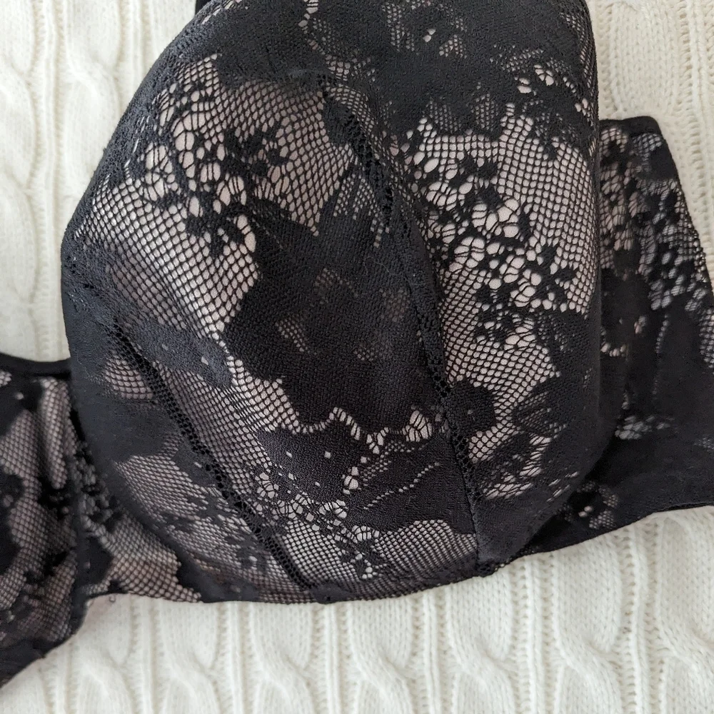Cacique Balconette Underwire Bra 46DD Black Nude Lightly Padded‎ Cu…